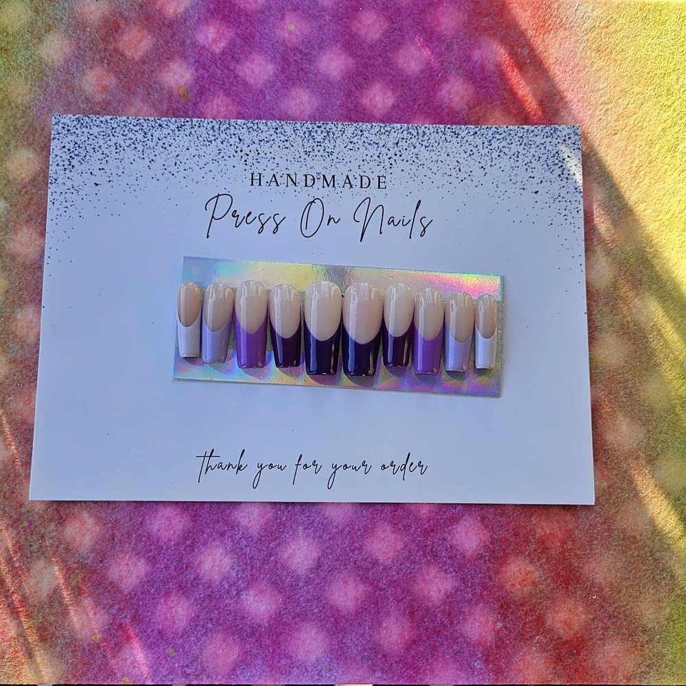 Handmade Press On Nails - Nude and Purple